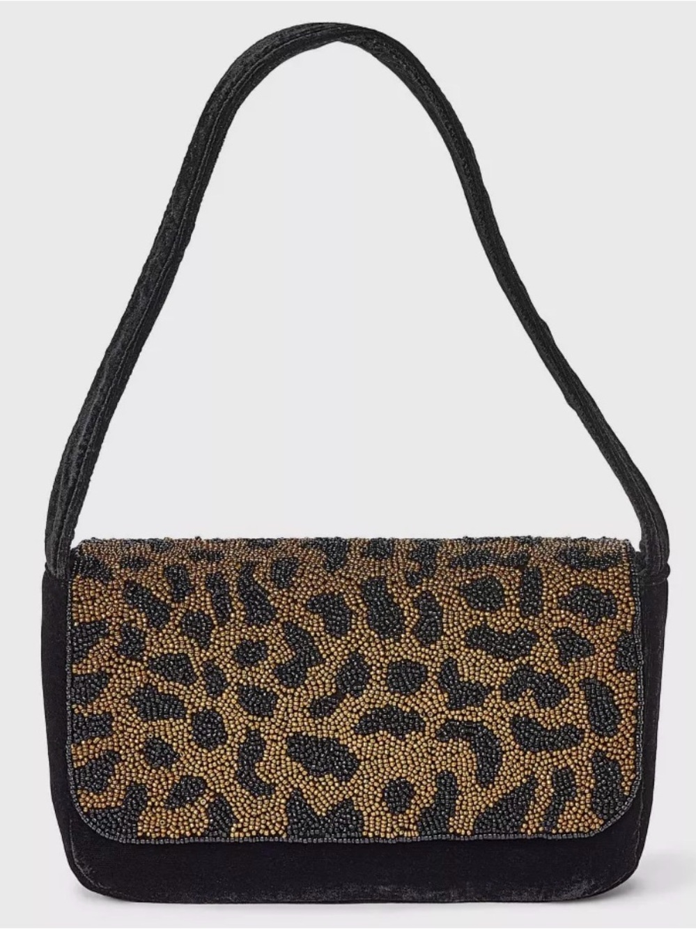Leopard Beaded Shoulder Bag - Black and Brown